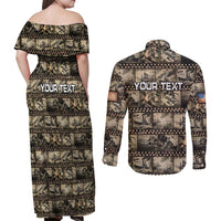 Pearl Harbor Remembrance Day Personalized Couples Matching Off Shoulder Maxi Dress and Long Sleeve Button Shirt Memories of December 7 with Red Poppy Lei - Polynesian Pride
