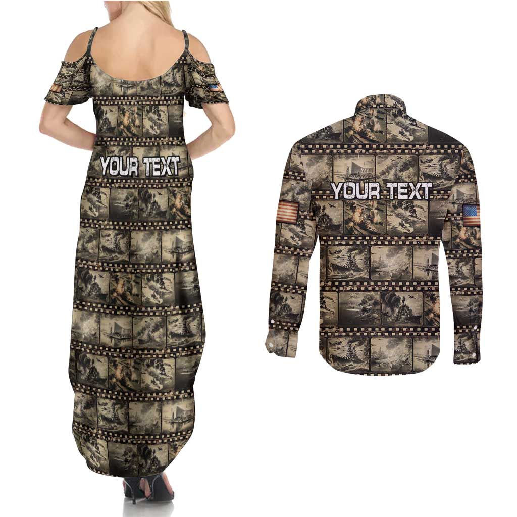 Pearl Harbor Remembrance Day Personalized Couples Matching Summer Maxi Dress and Long Sleeve Button Shirt Memories of December 7 with Red Poppy Lei - Polynesian Pride