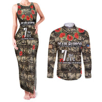 Pearl Harbor Remembrance Day Personalized Couples Matching Tank Maxi Dress and Long Sleeve Button Shirt Memories of December 7 with Red Poppy Lei - Polynesian Pride