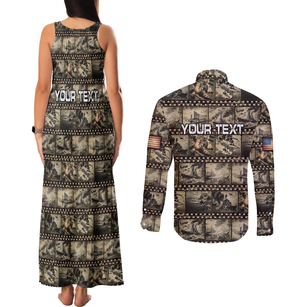 Pearl Harbor Remembrance Day Personalized Couples Matching Tank Maxi Dress and Long Sleeve Button Shirt Memories of December 7 with Red Poppy Lei - Polynesian Pride