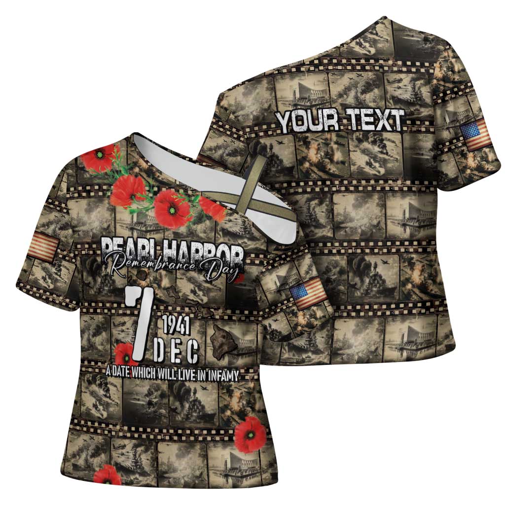 Pearl Harbor Remembrance Day Personalized Cross Shoulder Shirt Memories of December 7 with Red Poppy Lei LT03 - Polynesian Pride