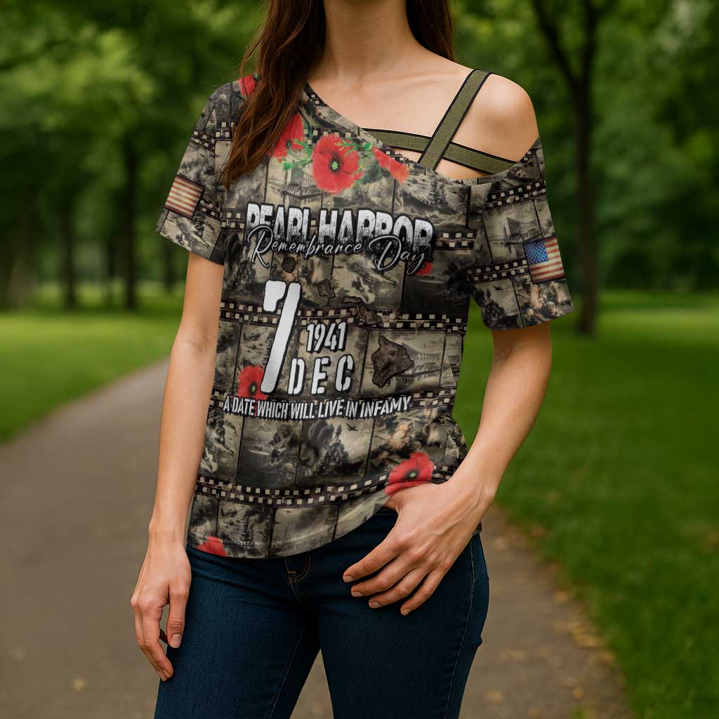 Pearl Harbor Remembrance Day Personalized Cross Shoulder Shirt Memories of December 7 with Red Poppy Lei LT03 - Polynesian Pride