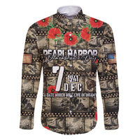 Pearl Harbor Remembrance Day Personalized Family Matching Long Sleeve Bodycon Dress and Hawaiian Shirt Memories of December 7 with Red Poppy Lei - Polynesian Pride