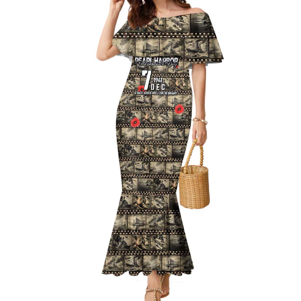 Pearl Harbor Remembrance Day Personalized Family Matching Mermaid Dress and Hawaiian Shirt Memories of December 7 with Red Poppy Lei - Polynesian Pride