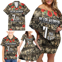 Pearl Harbor Remembrance Day Personalized Family Matching Off Shoulder Short Dress and Hawaiian Shirt Memories of December 7 with Red Poppy Lei - Polynesian Pride
