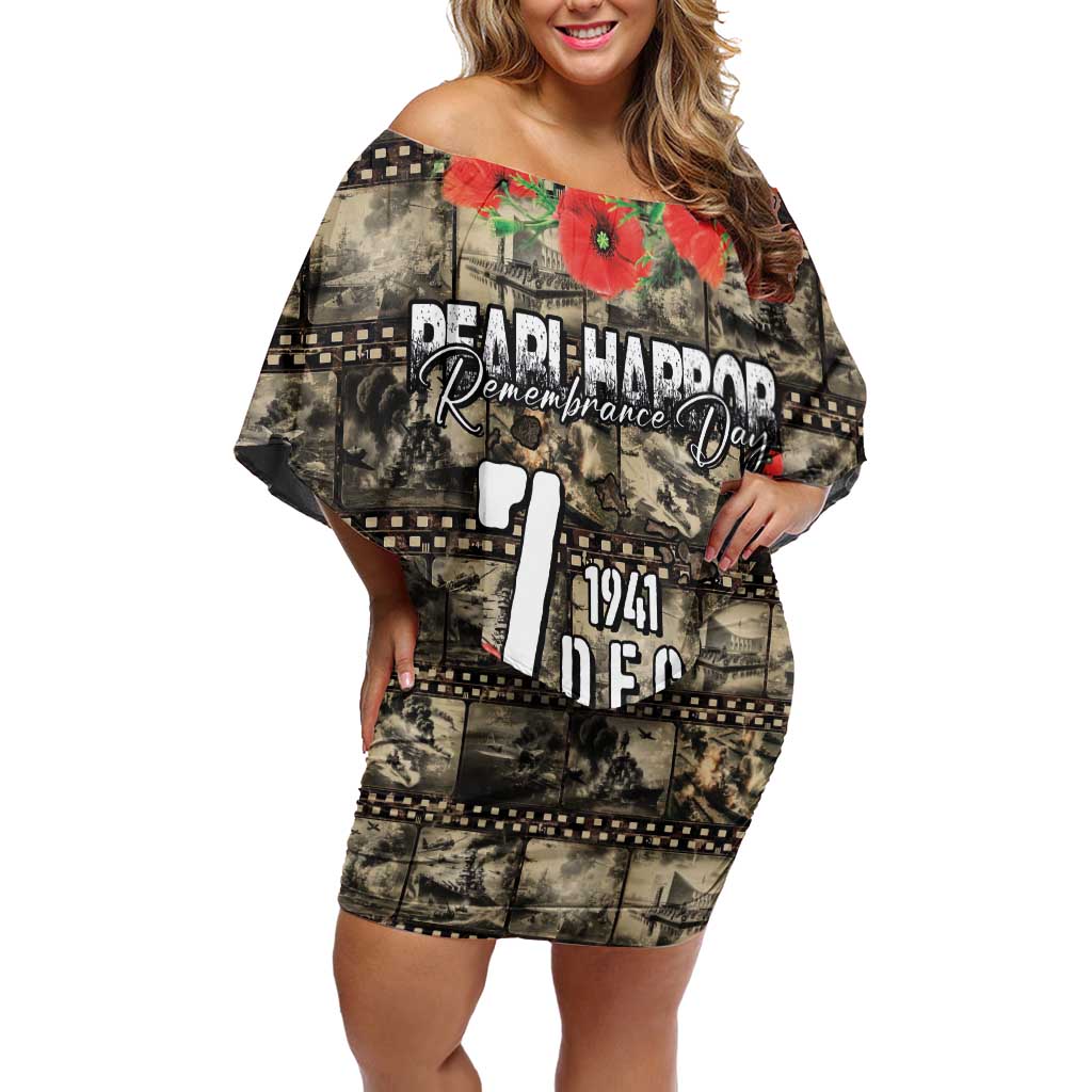Pearl Harbor Remembrance Day Personalized Family Matching Off Shoulder Short Dress and Hawaiian Shirt Memories of December 7 with Red Poppy Lei - Polynesian Pride
