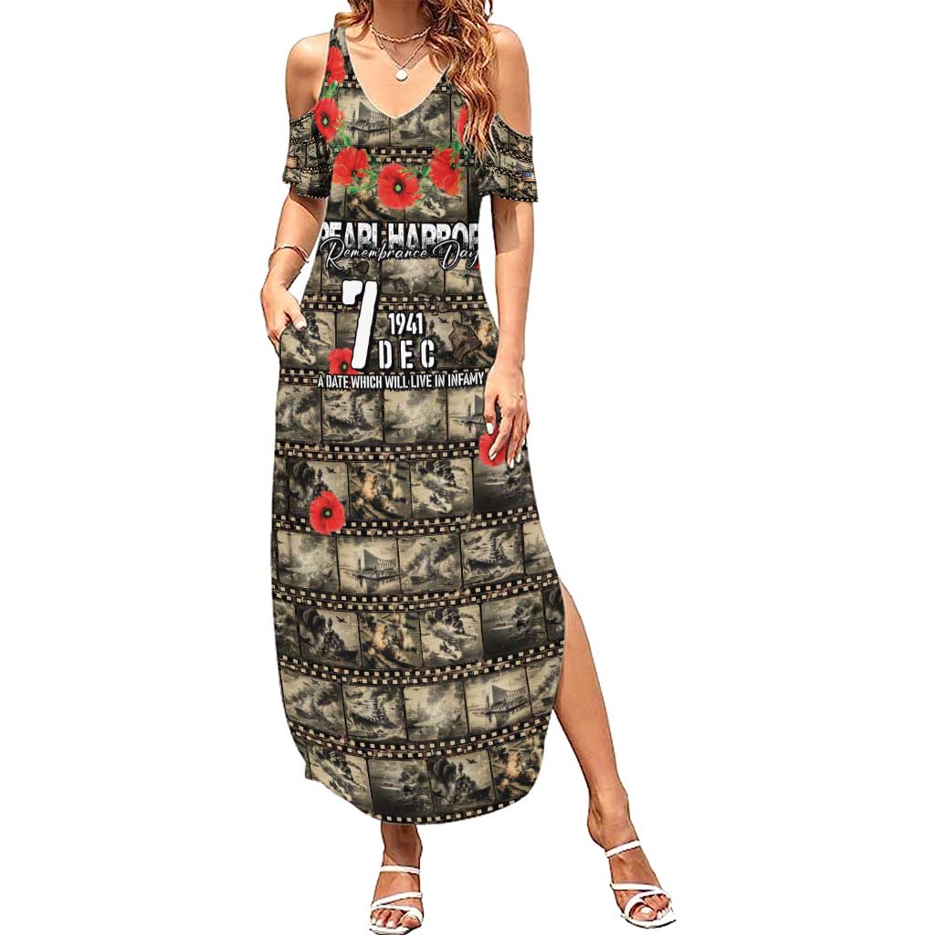 Pearl Harbor Remembrance Day Personalized Family Matching Summer Maxi Dress and Hawaiian Shirt Memories of December 7 with Red Poppy Lei - Polynesian Pride