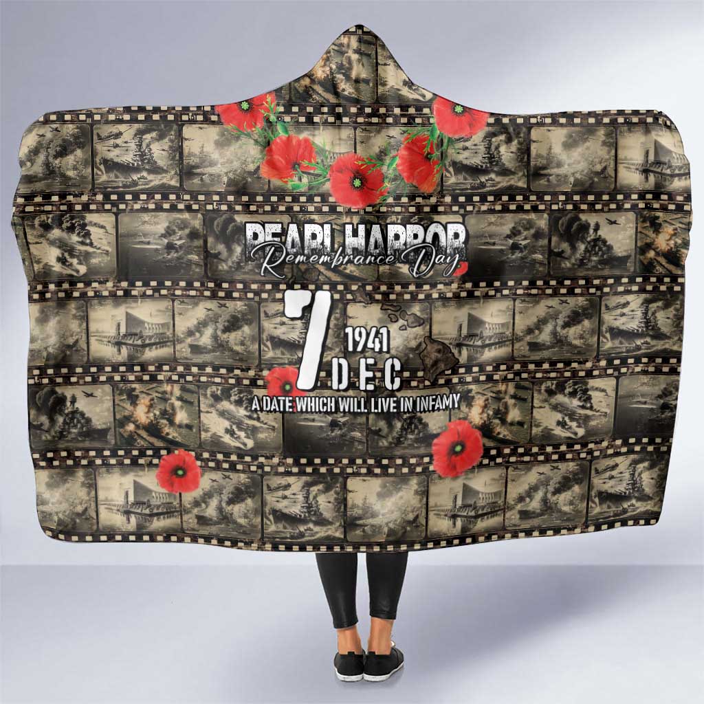 Pearl Harbor Remembrance Day Hooded Blanket Memories of December 7 with Red Poppy Lei - Polynesian Pride