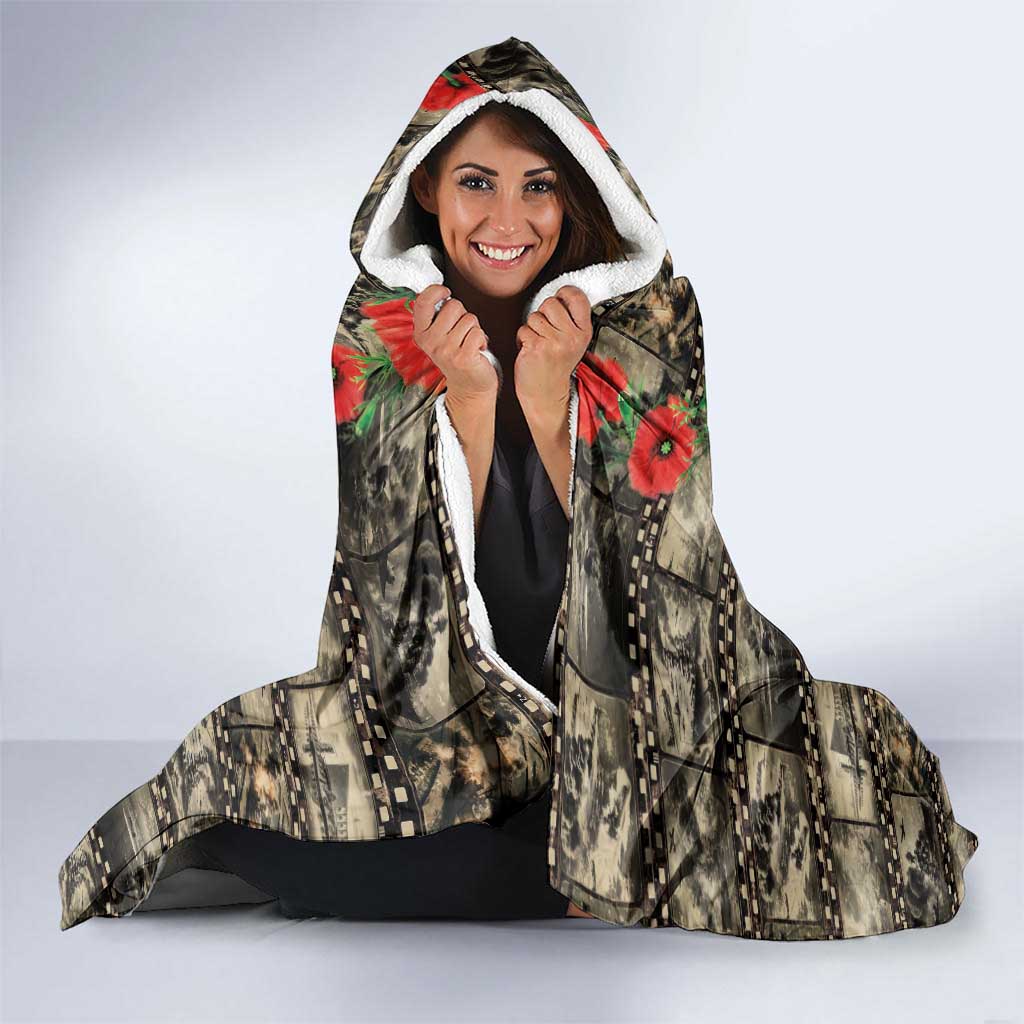 Pearl Harbor Remembrance Day Hooded Blanket Memories of December 7 with Red Poppy Lei - Polynesian Pride