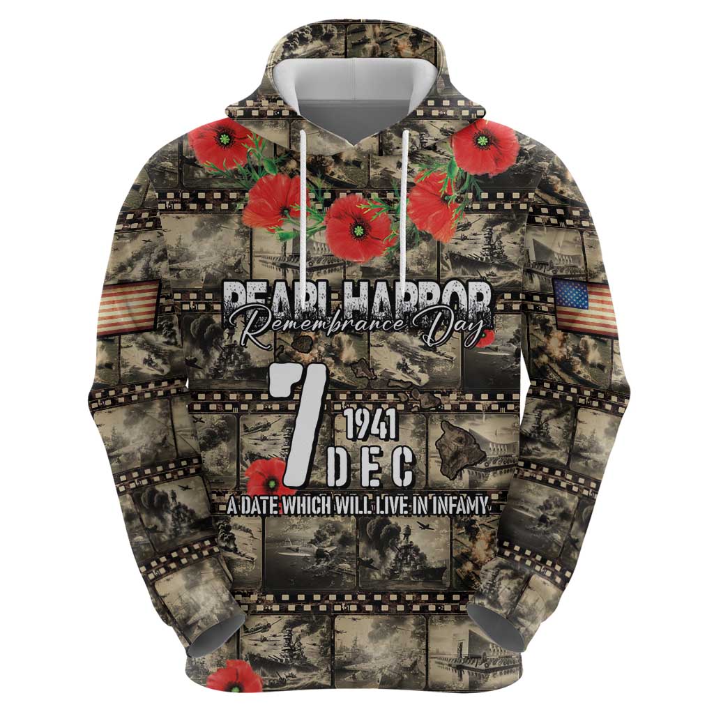 Pearl Harbor Remembrance Day Personalized Hoodie Memories of December 7 with Red Poppy Lei - Polynesian Pride