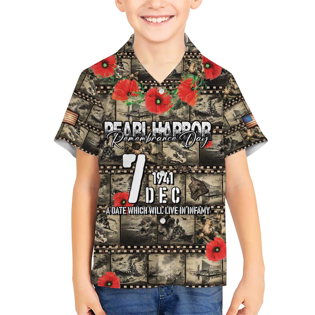 Pearl Harbor Remembrance Day Personalized Kid Hawaiian Shirt Memories of December 7 with Red Poppy Lei - Polynesian Pride