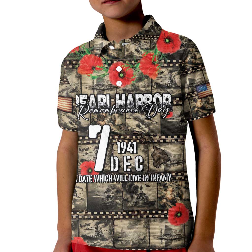 Pearl Harbor Remembrance Day Personalized Kid Polo Shirt Memories of December 7 with Red Poppy Lei - Polynesian Pride