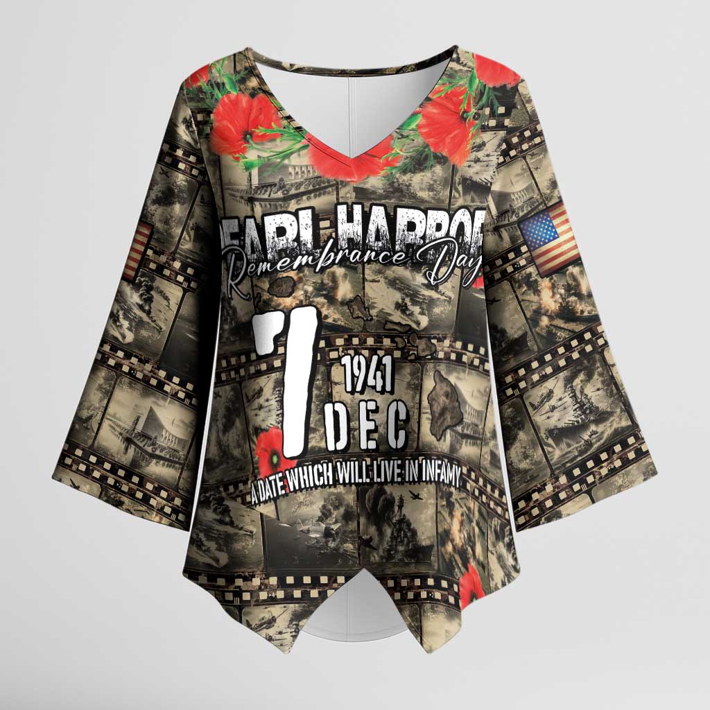 Pearl Harbor Remembrance Day Personalized Kimono Sleeve Blouse Memories of December 7 with Red Poppy Lei LT03 Female Beige - Polynesian Pride