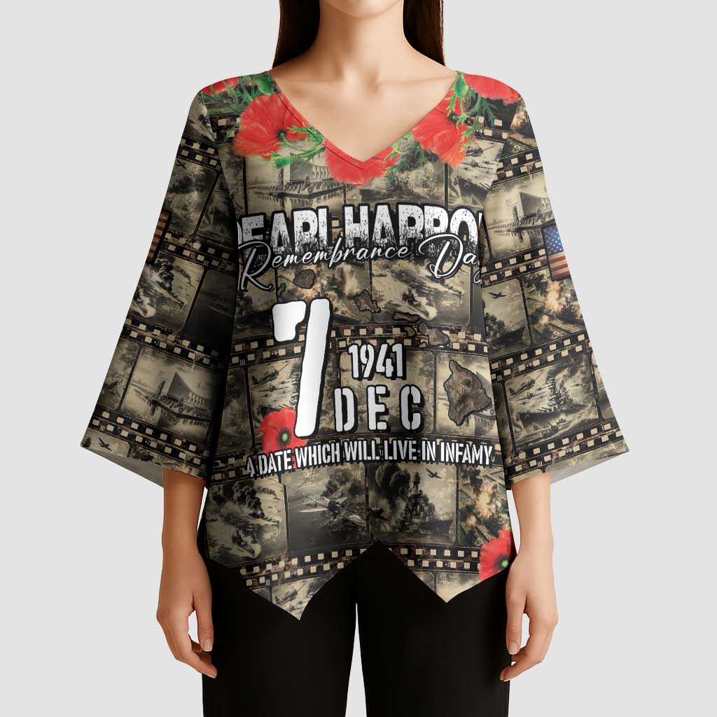 Pearl Harbor Remembrance Day Personalized Kimono Sleeve Blouse Memories of December 7 with Red Poppy Lei LT03 - Polynesian Pride
