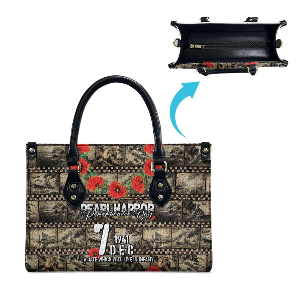 Pearl Harbor Remembrance Day Leather Bag Memories of December 7 with Red Poppy Lei - Polynesian Pride
