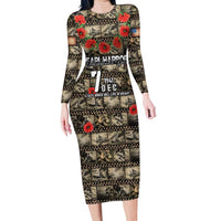 Pearl Harbor Remembrance Day Personalized Long Sleeve Bodycon Dress Memories of December 7 with Red Poppy Lei - Polynesian Pride