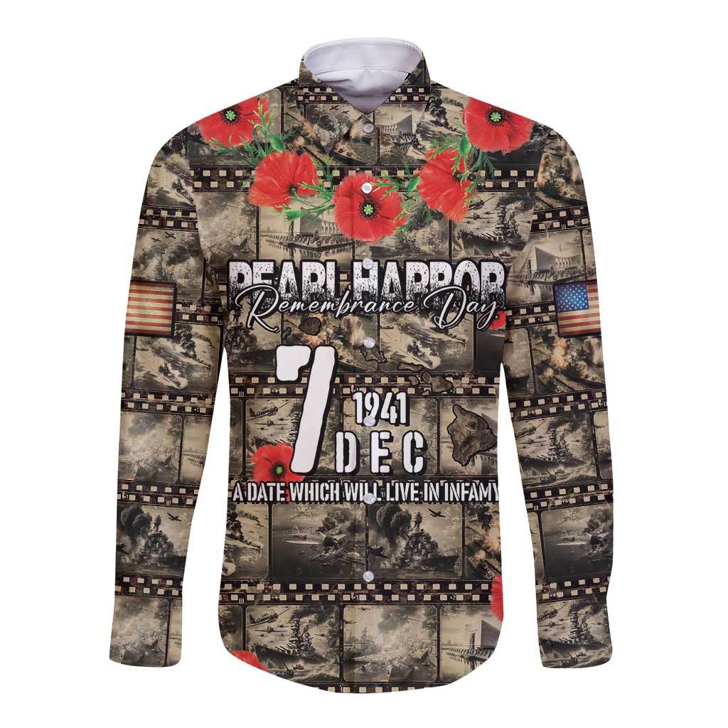 Pearl Harbor Remembrance Day Personalized Long Sleeve Button Shirt Memories of December 7 with Red Poppy Lei LT03 Unisex Beige - Polynesian Pride