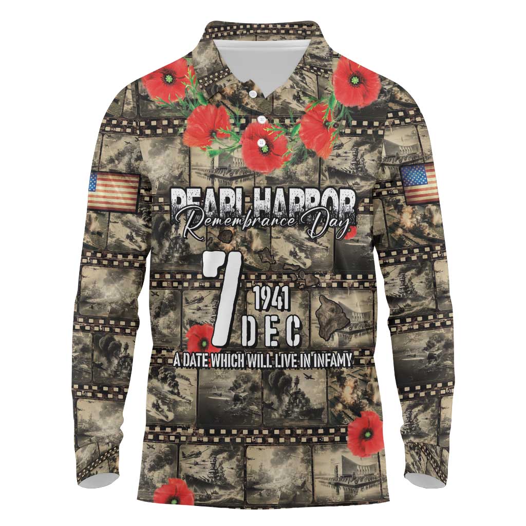 Pearl Harbor Remembrance Day Personalized Long Sleeve Polo Shirt Memories of December 7 with Red Poppy Lei LT03 Beige - Polynesian Pride