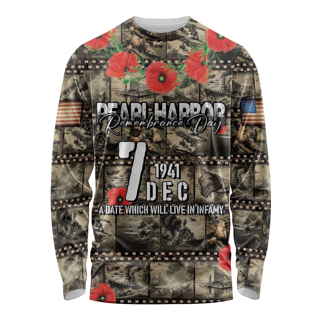 Pearl Harbor Remembrance Day Personalized Long Sleeve Shirt Memories of December 7 with Red Poppy Lei LT03 Unisex Beige - Polynesian Pride