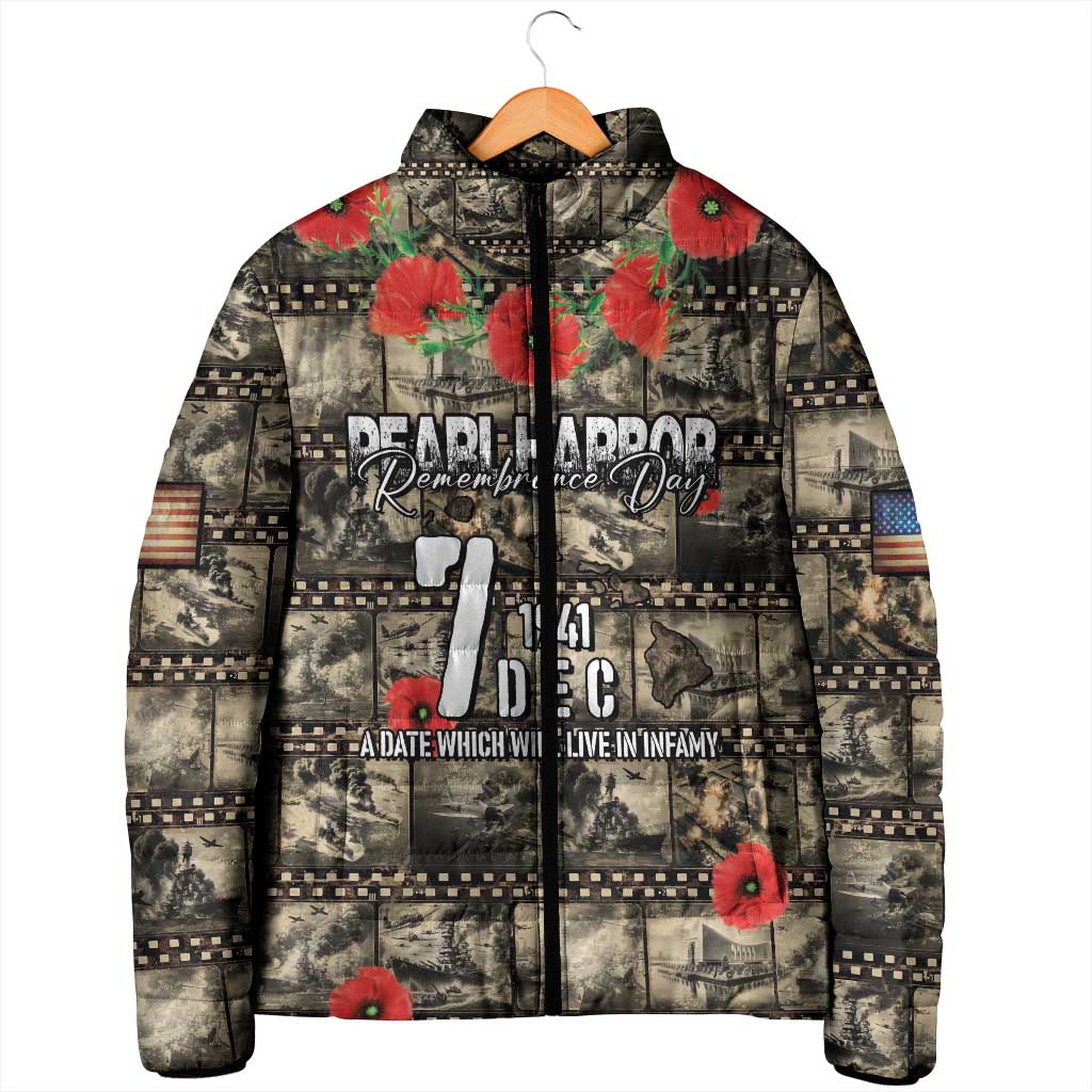 Pearl Harbor Remembrance Day Personalized Padded Jacket Memories of December 7 with Red Poppy Lei LT03 - Polynesian Pride