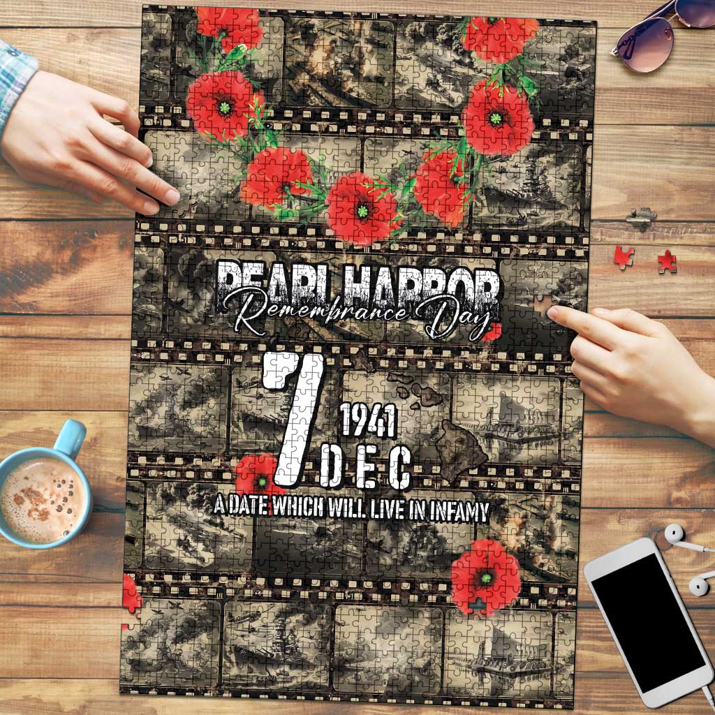 Pearl Harbor Remembrance Day Puzzle Memories of December 7 with Red Poppy Lei LT03 Beige - Polynesian Pride