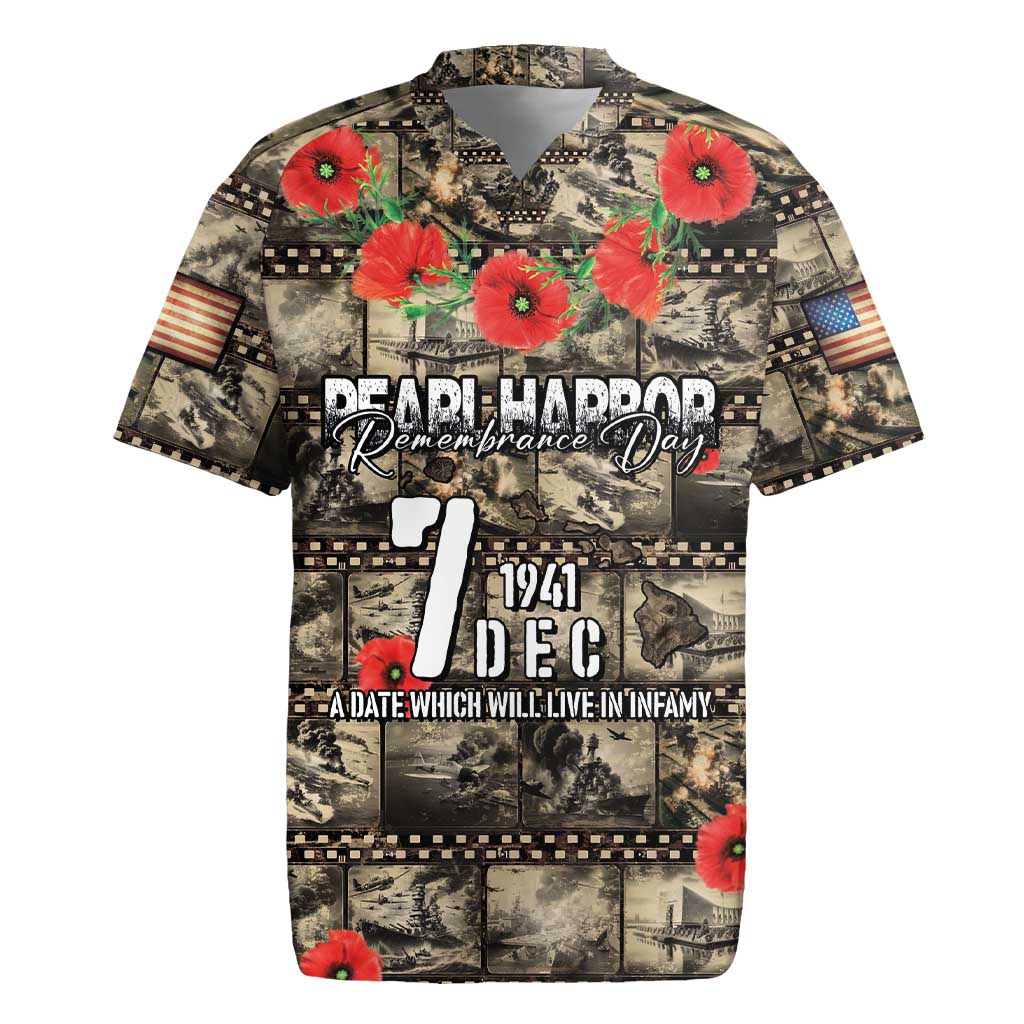 Pearl Harbor Remembrance Day Personalized Rugby Jersey Memories of December 7 with Red Poppy Lei LT03 Beige - Polynesian Pride