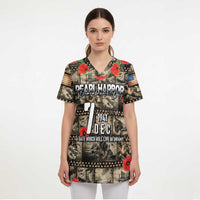 Pearl Harbor Remembrance Day Personalized Scrub Top Memories of December 7 with Red Poppy Lei LT03 - Polynesian Pride