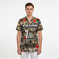 Pearl Harbor Remembrance Day Personalized Scrub Top Memories of December 7 with Red Poppy Lei LT03 - Polynesian Pride