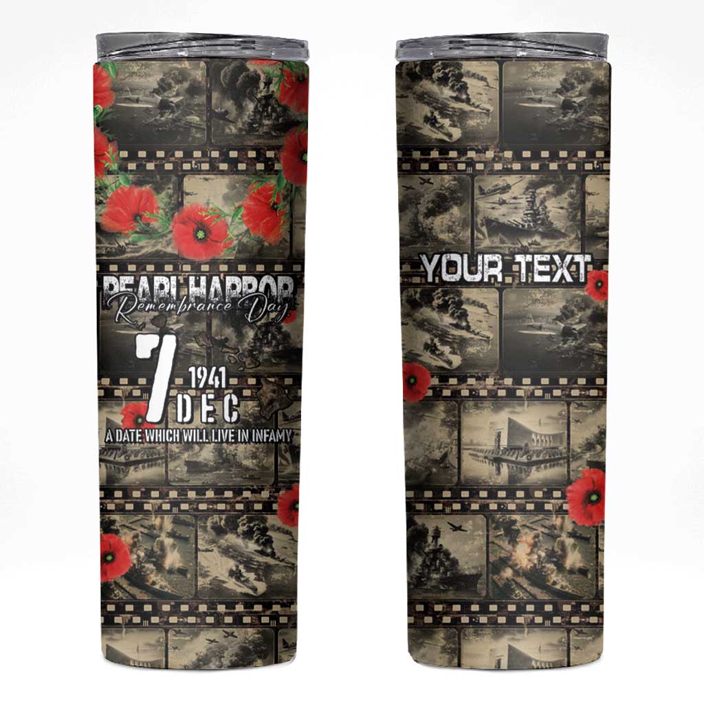 Pearl Harbor Remembrance Day Personalized Skinny Tumbler Memories of December 7 with Red Poppy Lei - Polynesian Pride
