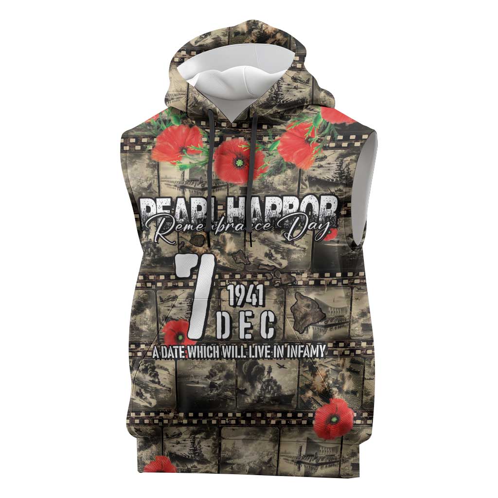 Pearl Harbor Remembrance Day Personalized Sleeveless Hoodie Memories of December 7 with Red Poppy Lei - Polynesian Pride