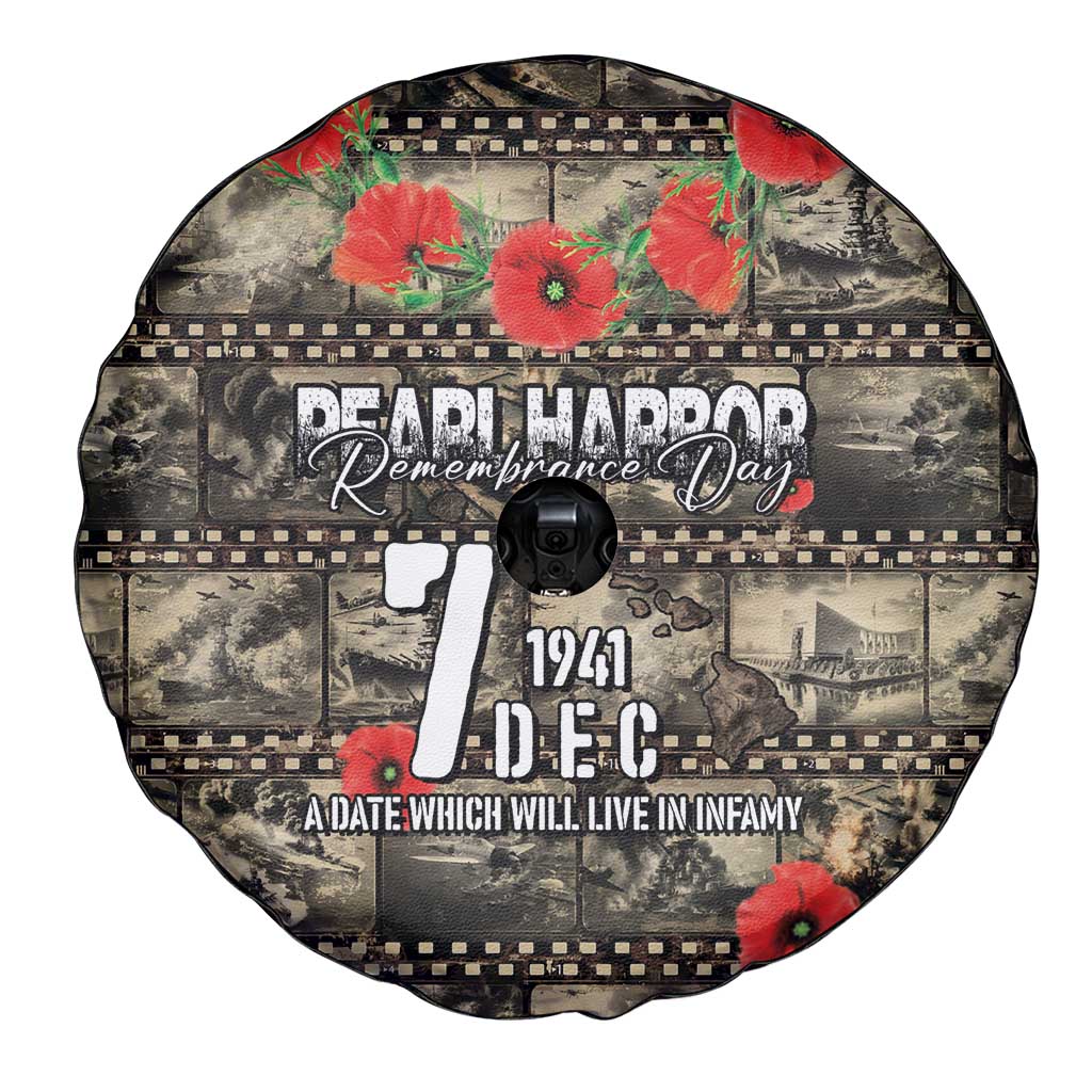 Pearl Harbor Remembrance Day Spare Tire Cover Memories of December 7 with Red Poppy Lei - Polynesian Pride