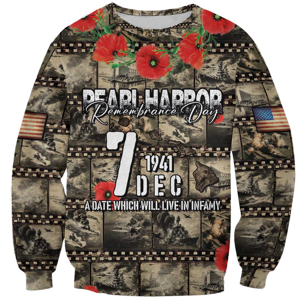 Pearl Harbor Remembrance Day Personalized Sweatshirt Memories of December 7 with Red Poppy Lei LT03 Unisex Beige - Polynesian Pride