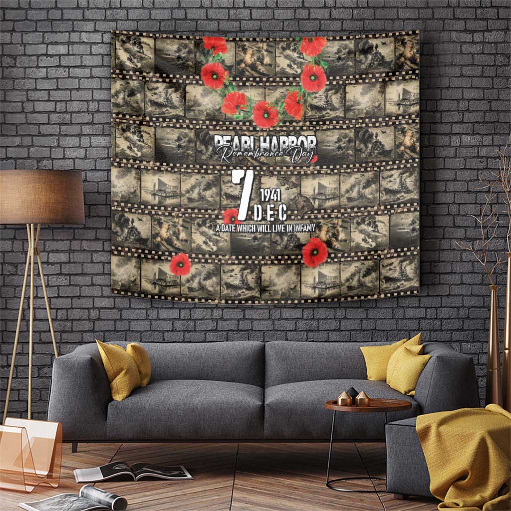 Pearl Harbor Remembrance Day Tapestry Memories of December 7 with Red Poppy Lei - Polynesian Pride