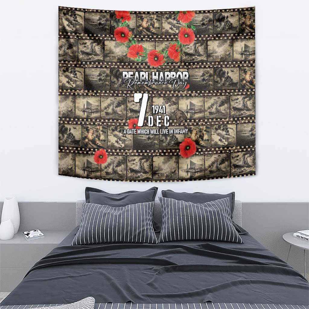 Pearl Harbor Remembrance Day Tapestry Memories of December 7 with Red Poppy Lei - Polynesian Pride