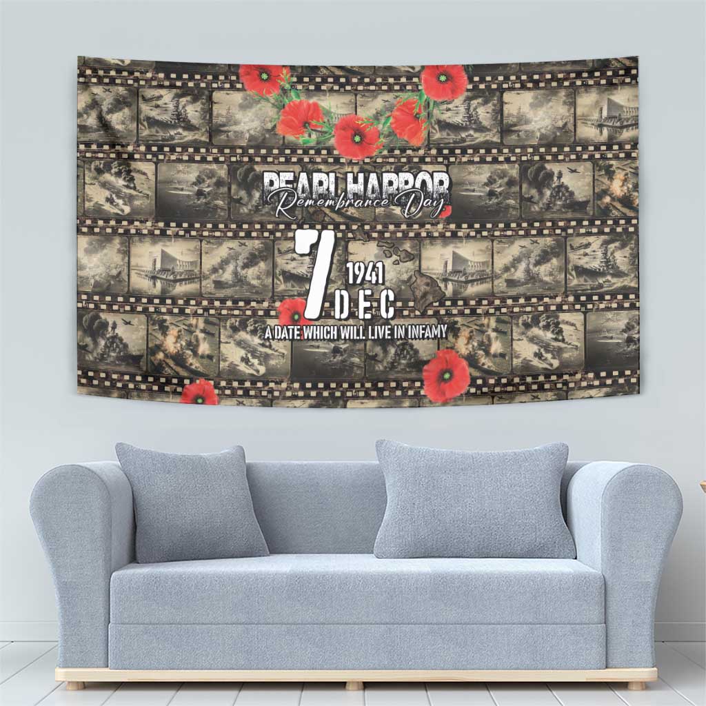 Pearl Harbor Remembrance Day Tapestry Memories of December 7 with Red Poppy Lei - Polynesian Pride