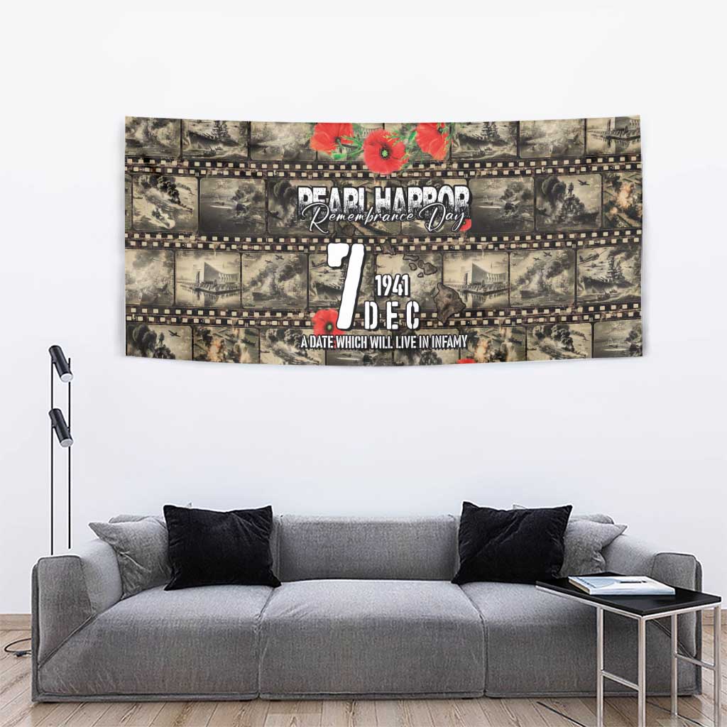 Pearl Harbor Remembrance Day Tapestry Memories of December 7 with Red Poppy Lei - Polynesian Pride