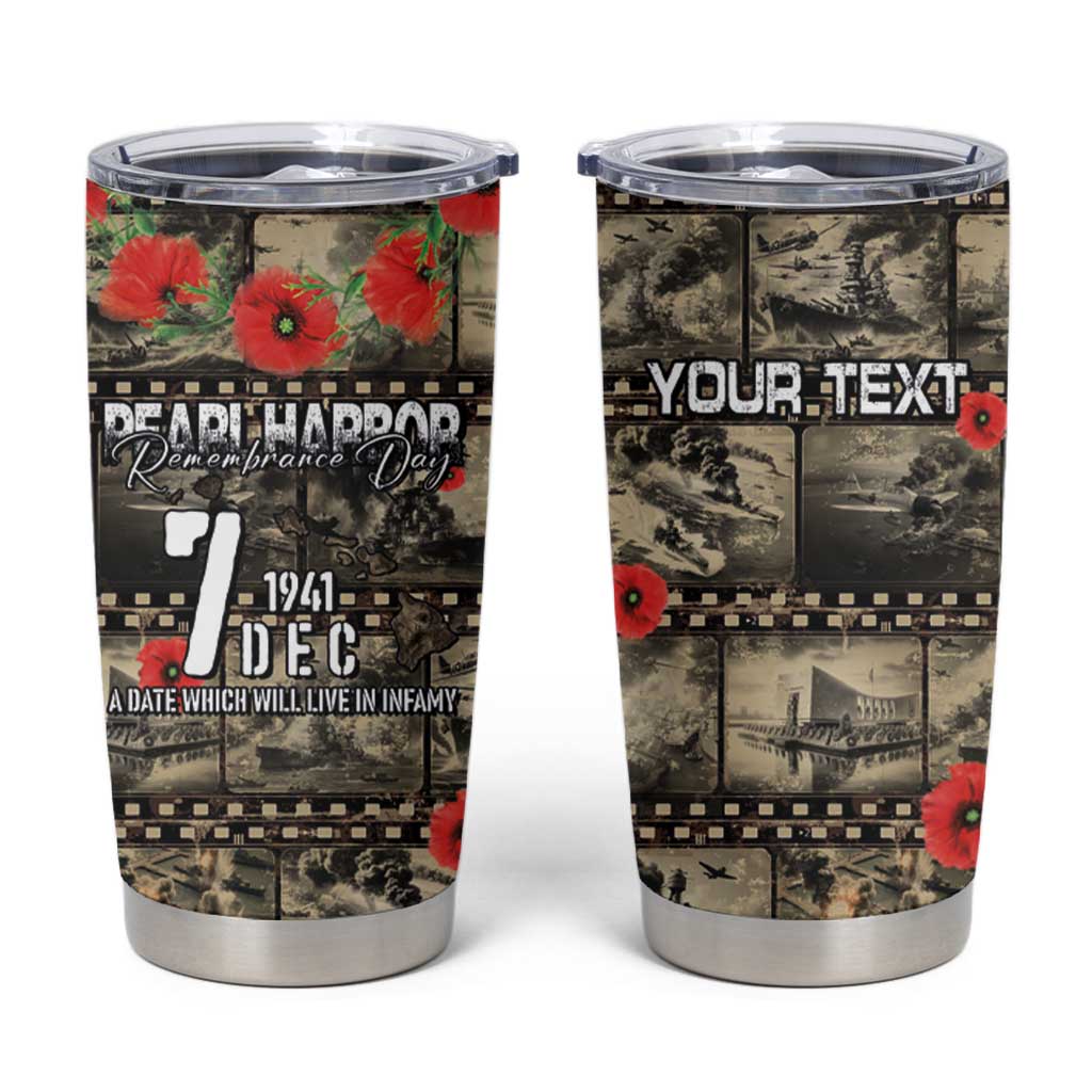 Pearl Harbor Remembrance Day Personalized Tumbler Cup Memories of December 7 with Red Poppy Lei - Polynesian Pride