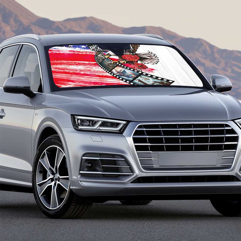 Pearl Harbor Remembrance Day Auto Sun Shade Lest We Forget - The Bald Eagle Remembers - Polynesian Pride