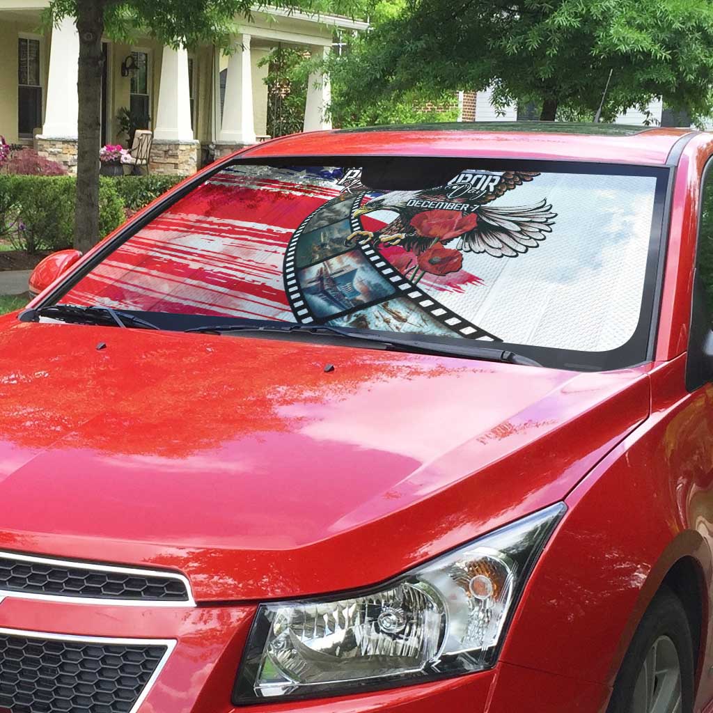 Pearl Harbor Remembrance Day Auto Sun Shade Lest We Forget - The Bald Eagle Remembers - Polynesian Pride