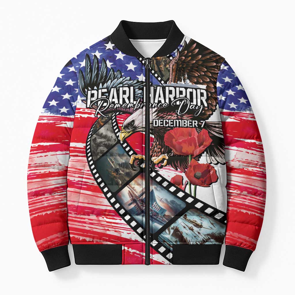 Pearl Harbor Remembrance Day Personalized Bomber Puffer Jacket Lest We Forget - The Bald Eagle Remembers - Polynesian Pride
