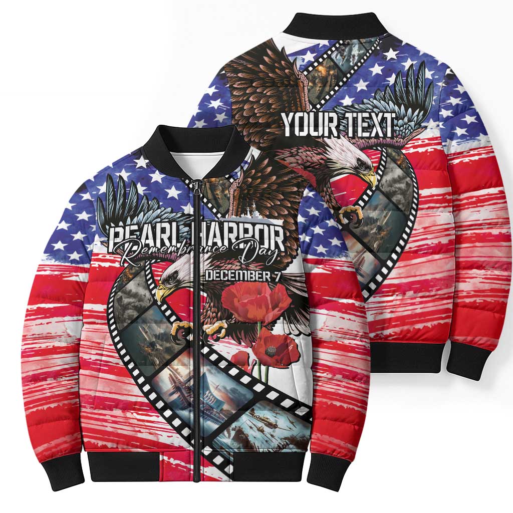 Pearl Harbor Remembrance Day Personalized Bomber Puffer Jacket Lest We Forget - The Bald Eagle Remembers LT03 - Polynesian Pride