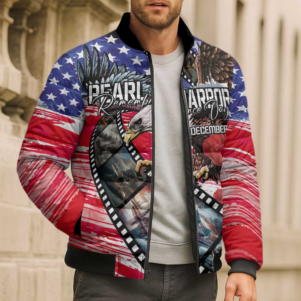 Pearl Harbor Remembrance Day Personalized Bomber Puffer Jacket Lest We Forget - The Bald Eagle Remembers LT03 - Polynesian Pride