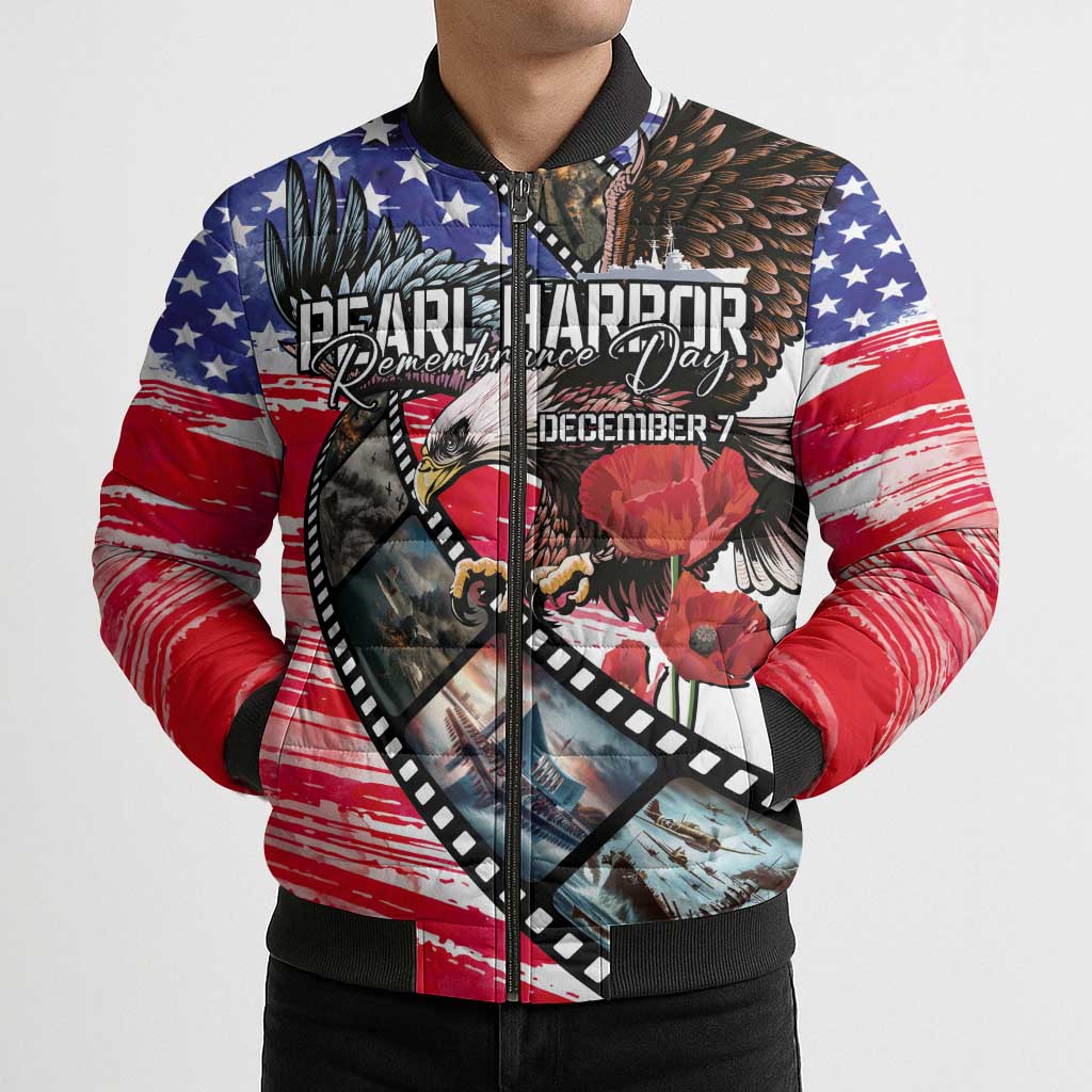 Pearl Harbor Remembrance Day Personalized Bomber Puffer Jacket Lest We Forget - The Bald Eagle Remembers LT03 - Polynesian Pride