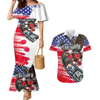 Pearl Harbor Remembrance Day Personalized Couples Matching Mermaid Dress and Hawaiian Shirt Lest We Forget - The Bald Eagle Remembers LT03 White - Polynesian Pride