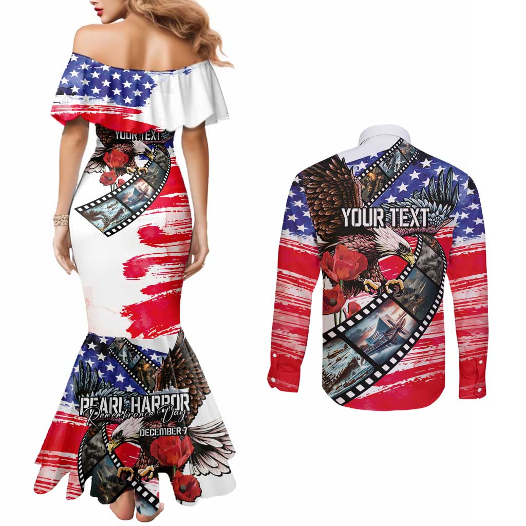 Pearl Harbor Remembrance Day Personalized Couples Matching Mermaid Dress and Long Sleeve Button Shirt Lest We Forget - The Bald Eagle Remembers LT03 - Polynesian Pride