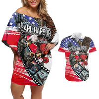 Pearl Harbor Remembrance Day Personalized Couples Matching Off Shoulder Short Dress and Hawaiian Shirt Lest We Forget - The Bald Eagle Remembers LT03 White - Polynesian Pride
