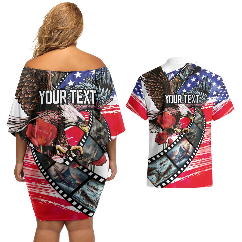 Pearl Harbor Remembrance Day Personalized Couples Matching Off Shoulder Short Dress and Hawaiian Shirt Lest We Forget - The Bald Eagle Remembers LT03 - Polynesian Pride