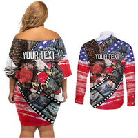 Pearl Harbor Remembrance Day Personalized Couples Matching Off Shoulder Short Dress and Long Sleeve Button Shirt Lest We Forget - The Bald Eagle Remembers LT03 - Polynesian Pride