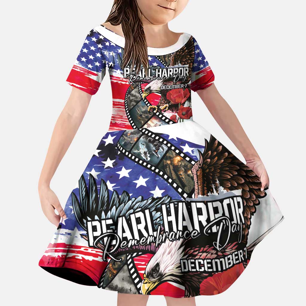 Pearl Harbor Remembrance Day Personalized Family Matching Puletasi and Hawaiian Shirt Lest We Forget - The Bald Eagle Remembers LT03 Daughter's Dress White - Polynesian Pride