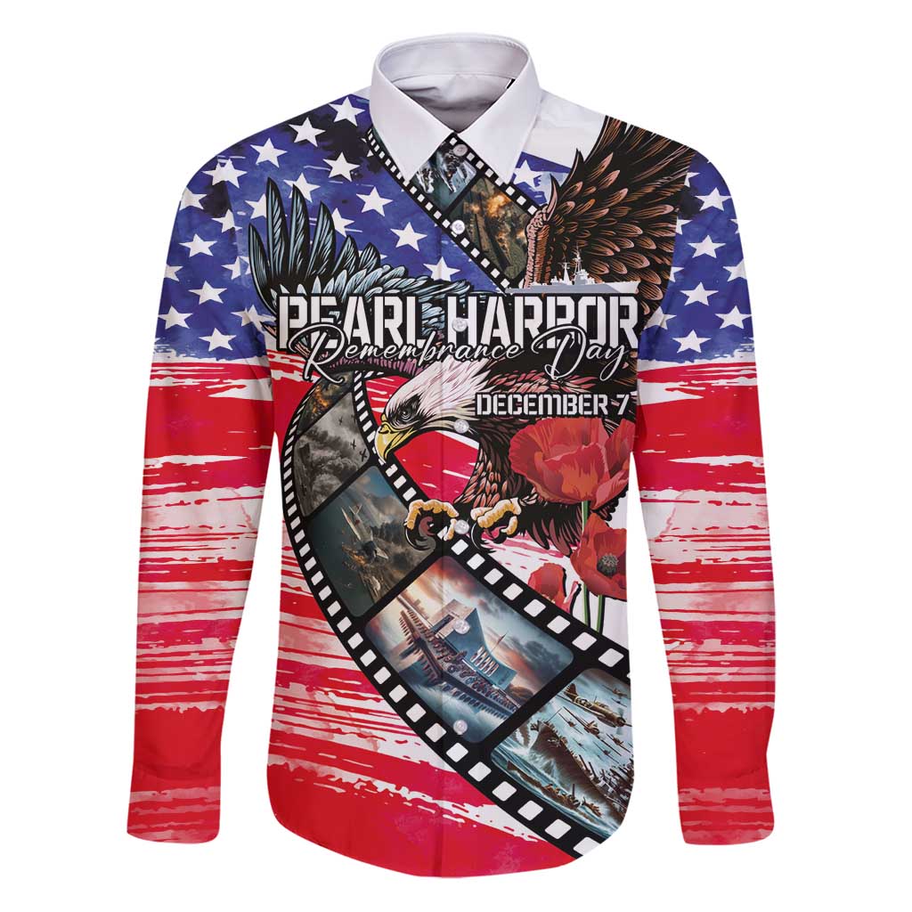 Pearl Harbor Remembrance Day Personalized Family Matching Puletasi and Hawaiian Shirt Lest We Forget - The Bald Eagle Remembers LT03 Dad's Shirt - Long Sleeve White - Polynesian Pride